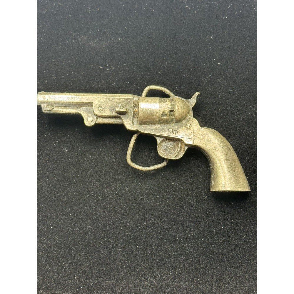 Vintage 1979 Bergamot Brass Six Shooter Revolver Western Belt Buckle